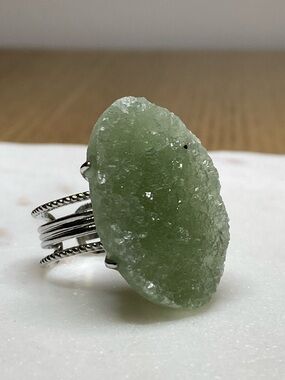 Green Druzy Statement Ring - Silver Multi-Band